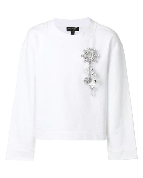 xsmall burberry white sweatshirt with crystal brooch|burberry hoodie saks.